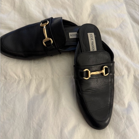 Steve Madden Black Mules with Gold Accent - Picture 2 of 5